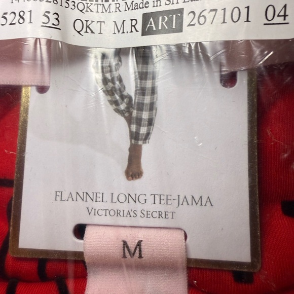NWT Victoria’s Secret Medium FLANNEL LONG TEE-JAMA Red - Picture 4 of 8